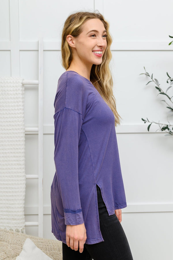 Long Sleeve Knit Top With Pocket In Denim Blue - Happily Ever Atchison Shop Co.