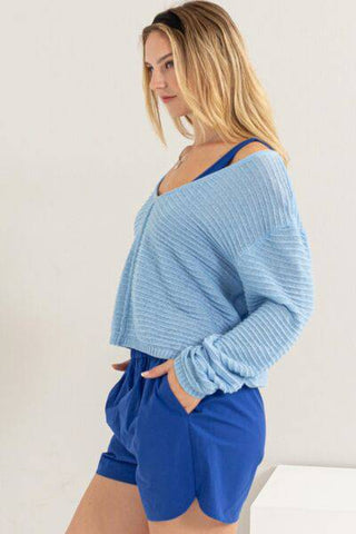 HYFVE V-Neck Stripe Texture Long Sleeve Top - 1985 the VAULT Boutique