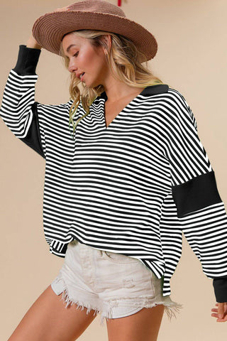 BiBi Striped Contrast Long Sleeve Knit Top - 1985 the VAULT Boutique