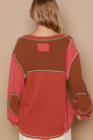 POL V-Neck Knit Panel Exposed Seam Top - 1985 the VAULT Boutique