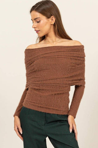 HYFVE Fuzzy Off Shoulder Textured Knit Top - 1985 the VAULT Boutique