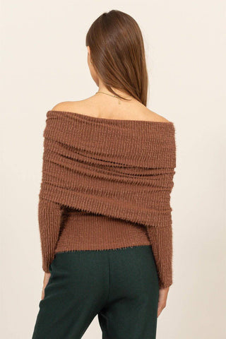 HYFVE Fuzzy Off Shoulder Textured Knit Top - 1985 the VAULT Boutique