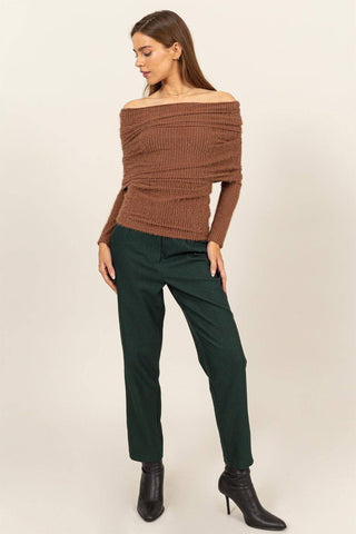 HYFVE Fuzzy Off Shoulder Textured Knit Top - 1985 the VAULT Boutique