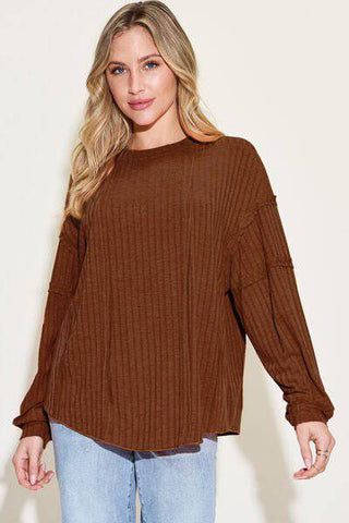 Basic Bae Full Size Ribbed Round Neck Long Sleeve T-Shirt - 1985 the VAULT Boutique