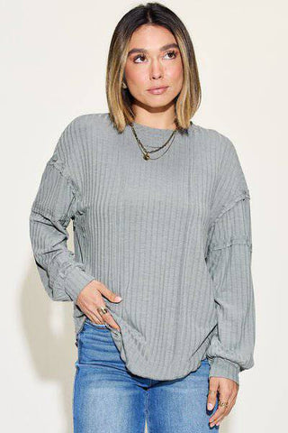 Basic Bae Full Size Ribbed Round Neck Long Sleeve T-Shirt - 1985 the VAULT Boutique