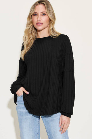 Basic Bae Full Size Ribbed Round Neck Long Sleeve T-Shirt - 1985 the VAULT Boutique