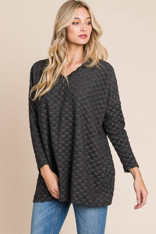 BOMBOM Checkered Long Sleeve V-Neck T-Shirt - 1985 the VAULT Boutique