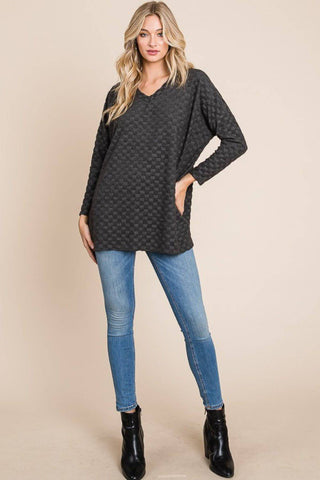 BOMBOM Checkered Long Sleeve V-Neck T-Shirt - 1985 the VAULT Boutique