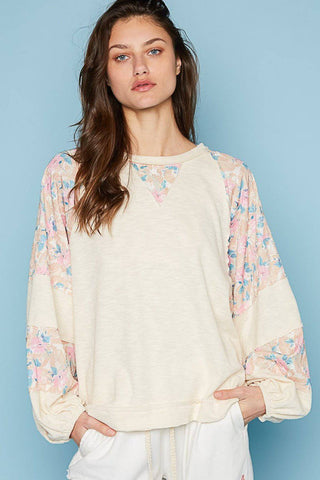 POL Round Neck Balloon Floral Long Sleeve Top - 1985 the VAULT Boutique