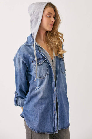 RISEN Zip Up Hooded Denim Shirt - 1985 the VAULT Boutique