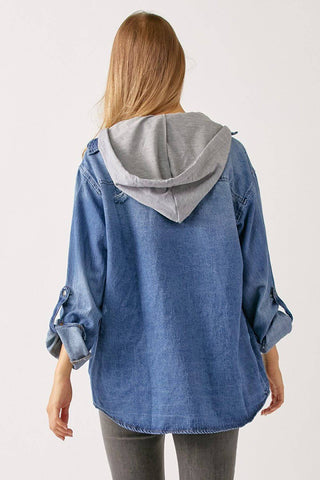 RISEN Zip Up Hooded Denim Shirt - 1985 the VAULT Boutique