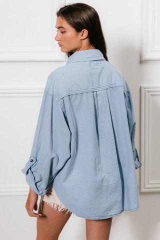 BiBi Button Down Stitch Detail Shirt with Chest Pockets - 1985 the VAULT Boutique