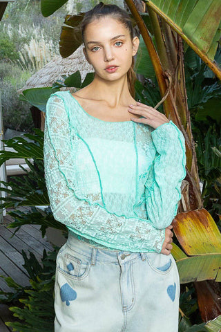 POL Exposed Seam Long Sleeve Lace Knit Top - 1985 the VAULT Boutique