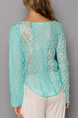 POL Exposed Seam Long Sleeve Lace Knit Top - 1985 the VAULT Boutique