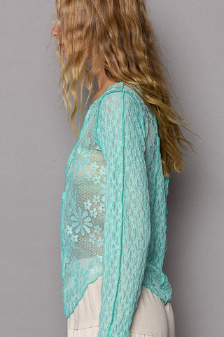 POL Exposed Seam Long Sleeve Lace Knit Top - 1985 the VAULT Boutique