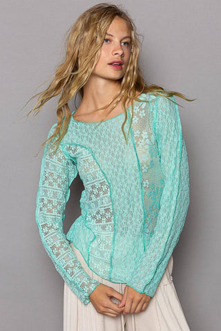 POL Exposed Seam Long Sleeve Lace Knit Top - 1985 the VAULT Boutique