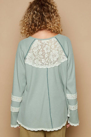 POL Round Neck Long Sleeve Lace Trim Thermal Top - 1985 the VAULT Boutique