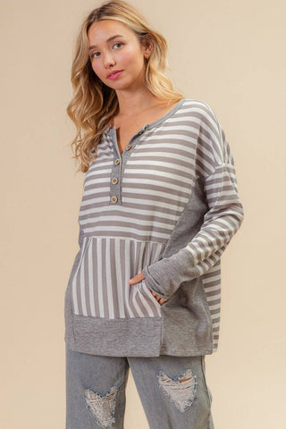 BiBi Striped Thumbhole Long Sleeve Top - 1985 the VAULT Boutique