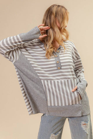 BiBi Striped Thumbhole Long Sleeve Top - 1985 the VAULT Boutique