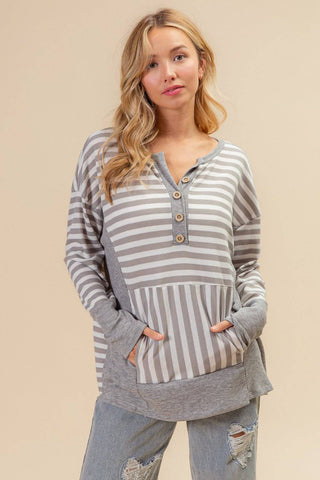 BiBi Striped Thumbhole Long Sleeve Top - 1985 the VAULT Boutique