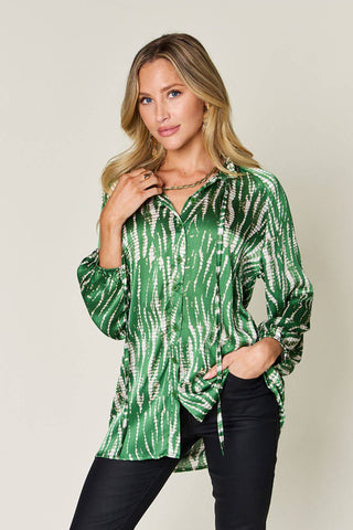 Double Take Full Size Printed Button Up Long Sleeve Shirt - 1985 the VAULT Boutique