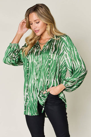 Double Take Full Size Printed Button Up Long Sleeve Shirt - 1985 the VAULT Boutique