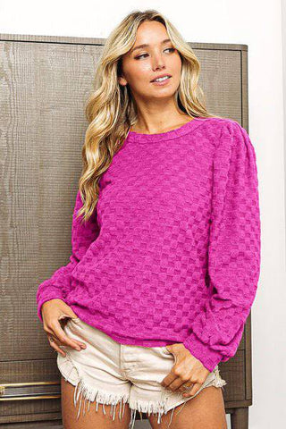 BiBi Round Neck Brushed Checker Top - 1985 the VAULT Boutique