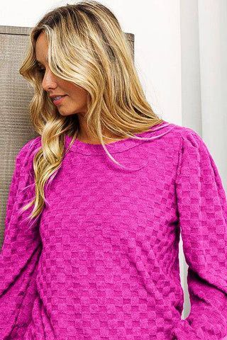 BiBi Round Neck Brushed Checker Top - 1985 the VAULT Boutique