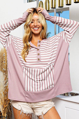 BiBi Striped Thumbhole Long Sleeve Top - 1985 the VAULT Boutique