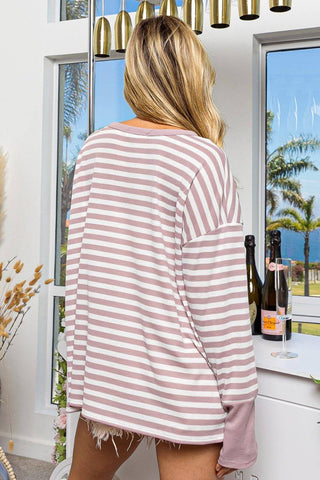 BiBi Striped Thumbhole Long Sleeve Top - 1985 the VAULT Boutique