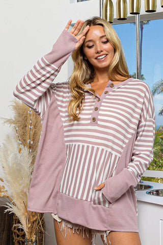 BiBi Striped Thumbhole Long Sleeve Top - 1985 the VAULT Boutique