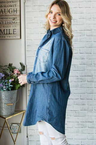 Veveret Pocketed Button Up Washed Denim Shirt - 1985 the VAULT Boutique