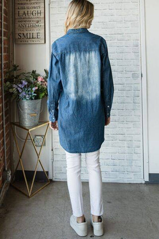 Veveret Pocketed Button Up Washed Denim Shirt - 1985 the VAULT Boutique