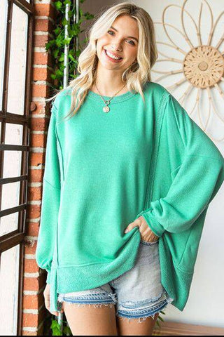 First Love Exposed Seam Round Neck Dropped Shoulder Blouse - 1985 the VAULT Boutique