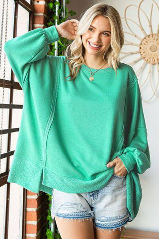 First Love Exposed Seam Round Neck Dropped Shoulder Blouse - 1985 the VAULT Boutique