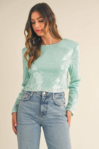 MABLE Shoulder Padded Sequin Crop Top - 1985 the VAULT Boutique