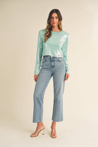 MABLE Shoulder Padded Sequin Crop Top - 1985 the VAULT Boutique