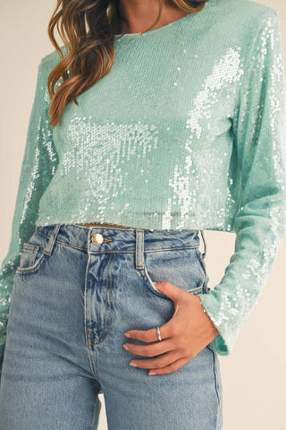 MABLE Shoulder Padded Sequin Crop Top - 1985 the VAULT Boutique