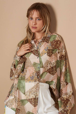 POL Button-Down Long Sleeve Printed Shirt - 1985 the VAULT Boutique