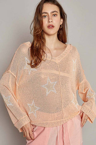 POL V-Neck Long Sleeve Star Print Knit Top - 1985 the VAULT Boutique