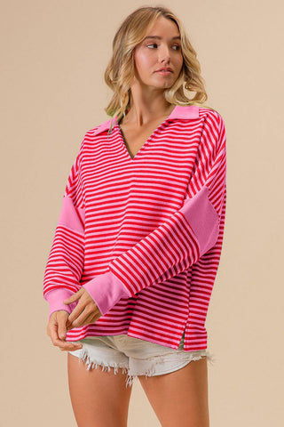 BiBi Striped Contrast Long Sleeve Knit Top - 1985 the VAULT Boutique