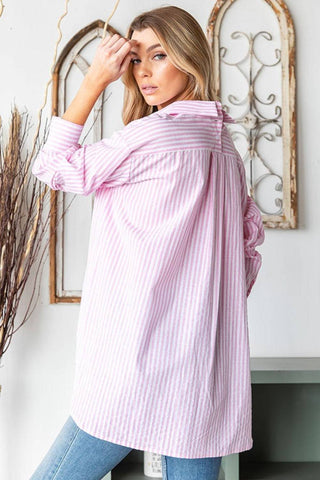 First Love Full Size Striped Button Down High-Low Hem Shirt - 1985 the VAULT Boutique