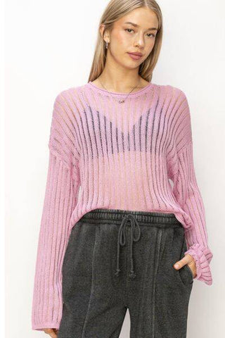 HYFVE Openwork Ribbed Long Sleeve Knit Top - 1985 the VAULT Boutique