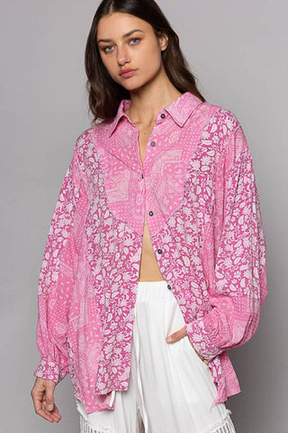 POL Button Down Long Sleeve Paisley Print Shirt - 1985 the VAULT Boutique