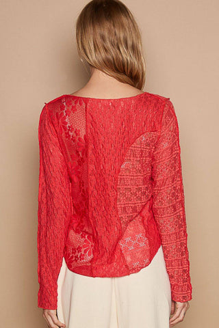 POL Exposed Seam Long Sleeve Lace Knit Top - 1985 the VAULT Boutique