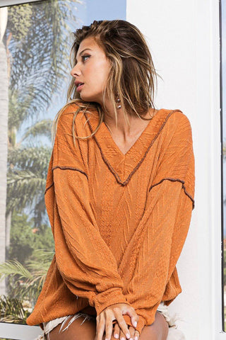 BiBi Textured Exposed Seam Drop Shoulder Knit Top - 1985 the VAULT Boutique