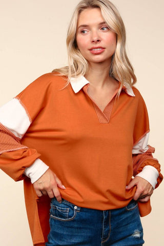 Haptics Color Block Exposed Seam Long Sleeve Top - 1985 the VAULT Boutique