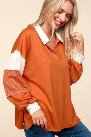 Haptics Color Block Exposed Seam Long Sleeve Top - 1985 the VAULT Boutique