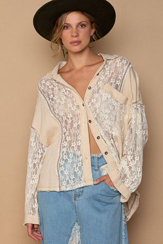 POL Oversize Lace Button-Down Shirt - 1985 the VAULT Boutique