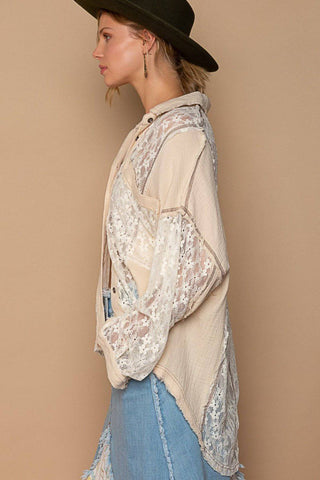 POL Oversize Lace Button-Down Shirt - 1985 the VAULT Boutique